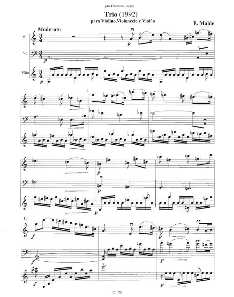 Trio (1992) for Violin, Cello, and Guitar, C 175, by Ernst Mahle, free for download!